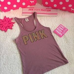 Pink Victoria’s Secret Campus Sequin Logo Tank Top